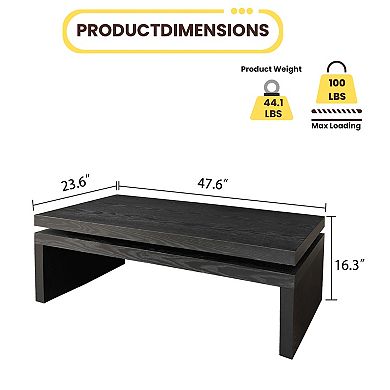 GOMYHOME 47.6" Modern Two-Tier Coffee Table, Rectangular Wood Grain Living Room Center Table, Black