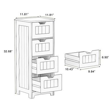 White Freestanding Storage Cabinet with 4 Drawers, Ideal for Bathroom