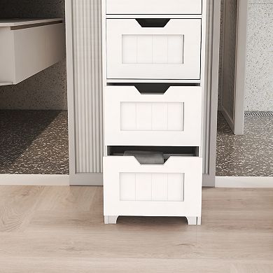 White Freestanding Storage Cabinet with 4 Drawers, Ideal for Bathroom