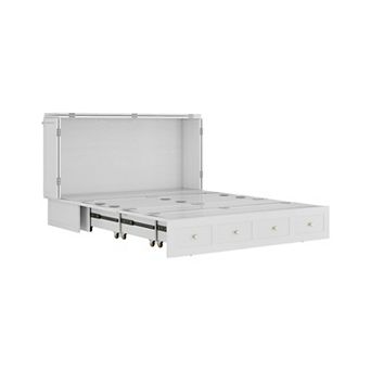 Solid Wooded Queen Murphy Bed Cabinet,USB Port & Large Drawer for Home/Guest Room(No Mattress)White