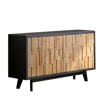 GOMYHOME 59" Modern Wood Sideboard Buffet Cabinet with Textured 4 Doors, Black/Natural Finish