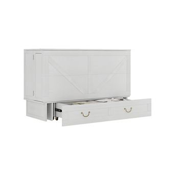 Queen Murphy Bed Cabinet Solid Wood,USB Port,Large Drawer for Home/Guest Room(No Mattress)