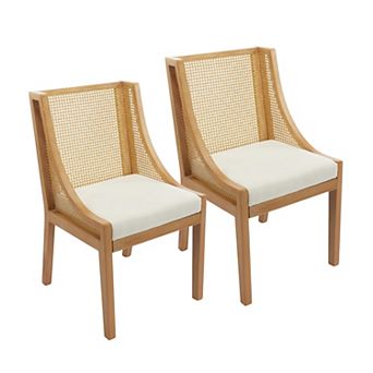 GOMYHOME Mid-Century Modern Cane Back Dining Chair - Natural Wood Side Chair w/ Upholstered Seat