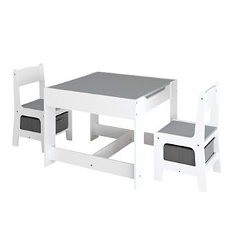 GOMYHOME Kids 3-in-1 Activity Table and 2 Chair Set with Storage Bins, Chalkboard & Play Sand Table
