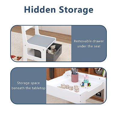 GOMYHOME Kids 3-in-1 Activity Table and 2 Chair Set with Storage Bins, Chalkboard & Play Sand Table