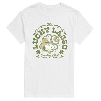 Men's Peanuts Snoopy The Lucky Lasso Cowboy Club Distressed Graphic Tee