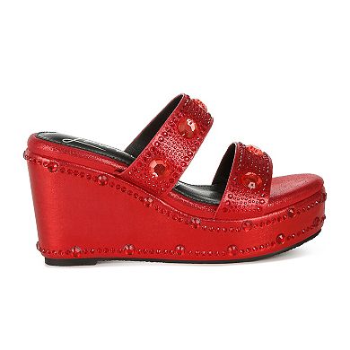 London Rag Iki Diki Women's Rhinestone Wedge Sandals