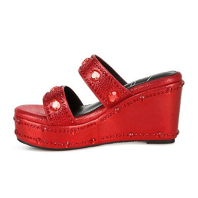 London Rag Iki Diki Women's Rhinestone Wedge Sandals