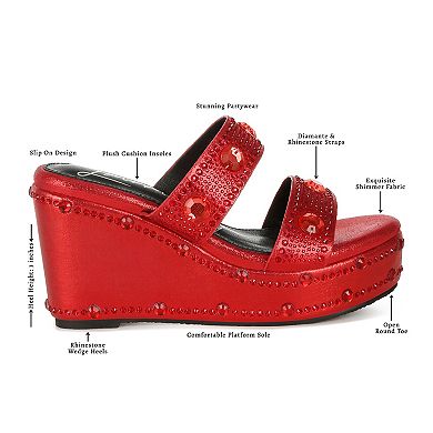London Rag Iki Diki Women's Rhinestone Wedge Sandals