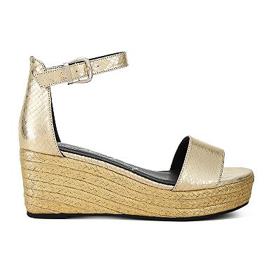 London Rag Utah Women's Faux Leather Snake Wedge Espadrille
