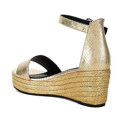 London Rag Utah Women's Faux Leather Snake Wedge Espadrille