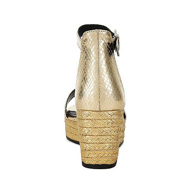London Rag Utah Women's Faux Leather Snake Wedge Espadrille