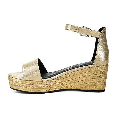 London Rag Utah Women's Faux Leather Snake Wedge Espadrille