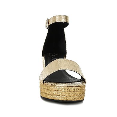 London Rag Utah Women's Faux Leather Snake Wedge Espadrille