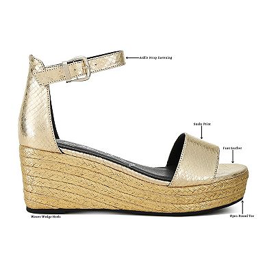 London Rag Utah Women's Faux Leather Snake Wedge Espadrille