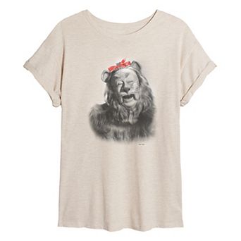 Juniors' The Wizard Of Oz Cowardly Lion Portrait Oversized Tee