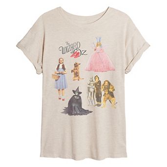 Juniors' The Wizard Of Oz Group Distressed Oversized Tee