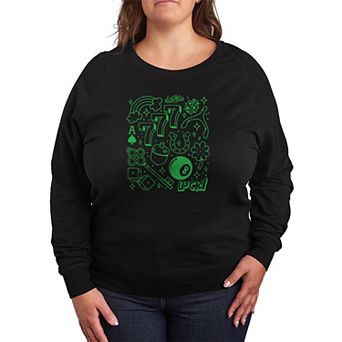 Plus Size Lucky Symbols Collage French Terry Long Sleeve Tee