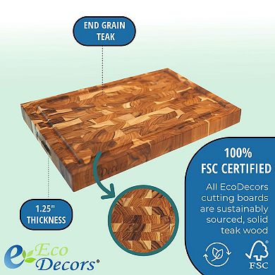 EcoDecors, FSC Certified Teak End Grain Cutting Board 14" x 10"