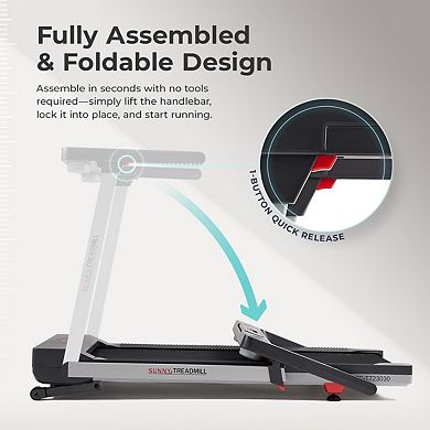Sunny Health & Fitness Smart Quiet Treadmill with a 20″ Belt, Performance Metrics via SunnyFit App