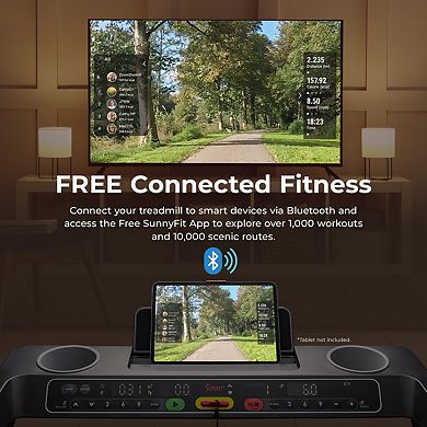 Sunny Health & Fitness Smart Quiet Treadmill with a 20″ Belt, Performance Metrics via SunnyFit App