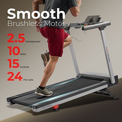Sunny Health & Fitness Smart Quiet Treadmill with a 20″ Belt, Performance Metrics via SunnyFit App
