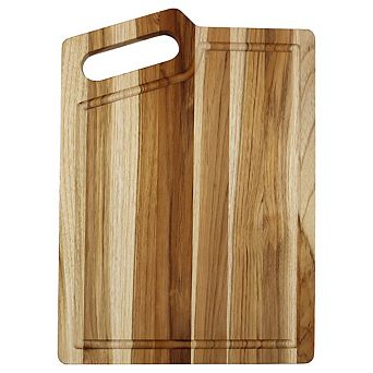 EcoDecors 18"x14" Teak Cutting Board, Edge Grain Wood with Juice Groove & Corner Handle