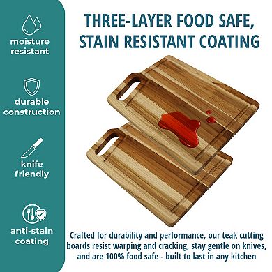 EcoDecors 18"x14" Teak Cutting Board, Edge Grain Wood with Juice Groove & Corner Handle