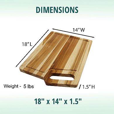 EcoDecors 18"x14" Teak Cutting Board, Edge Grain Wood with Juice Groove & Corner Handle