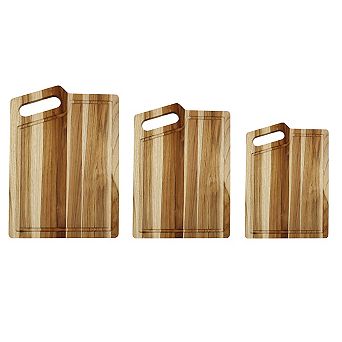 EcoDecors 3 pc Teak Wood Cutting Board Set, FSC Certified Edge Grain Wood