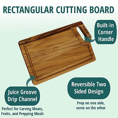 EcoDecors 3 Piece Teak Wood Cutting Board Set, FSC Certified Edge Grain Wood