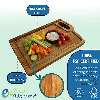 EcoDecors 3 Piece Teak Wood Cutting Board Set, FSC Certified Edge Grain Wood