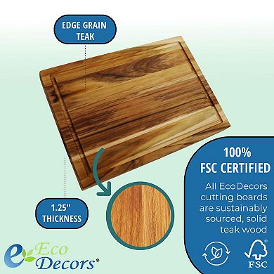 EcoDecors 14" x 10", Reversible Small Teak Wood Edge Grain Cutting Board