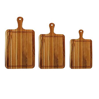 EcoDecors 3 pc Teak Cutting Board Set with Handle & Juice Groove