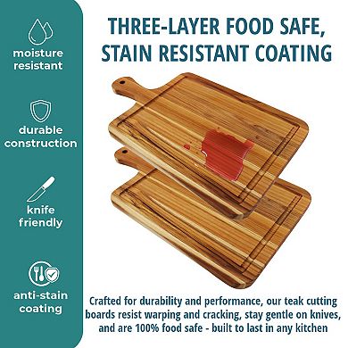 EcoDecors 3 Piece Teak Cutting Board Set with Handle & Juice Groove