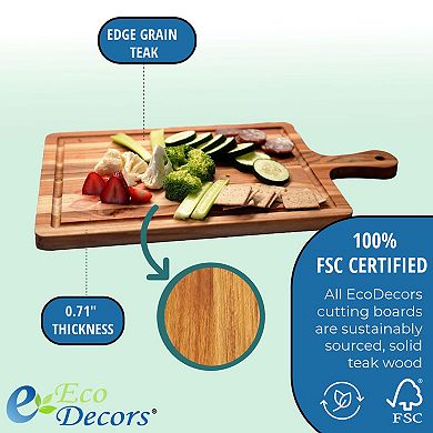 EcoDecors 3 Piece Teak Cutting Board Set with Handle & Juice Groove