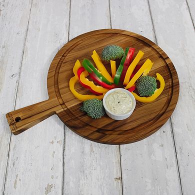 EcoDecors 3 Piece Round Teak Cutting Board Set with Handle, FSC Certified Teak Wood
