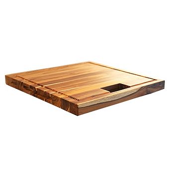 EcoDecors, Teak Edge Grain Cutting Board 17"x18", Waste Slot and Handles