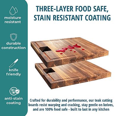 EcoDecors, Teak Edge Grain Cutting Board 17"x18", Waste Slot and Handles