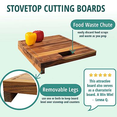 EcoDecors, Teak Edge Grain Cutting Board 17"x18", Waste Slot and Handles