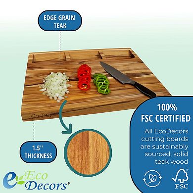 EcoDecors, Reversible FSC Certified Edge Grain Teak Cutting Board 20" x 15"