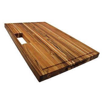 EcoDecors, Teak Edge Grain Cutting Board 29"x18" with Juice Groove, Handles & Waste Chute