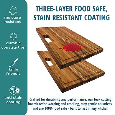 EcoDecors, Teak Edge Grain Cutting Board 29"x18" with Juice Groove, Handles & Waste Chute