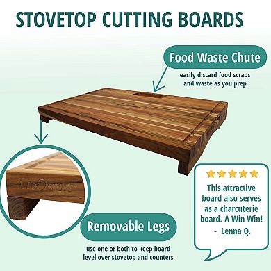 EcoDecors, Teak Edge Grain Cutting Board 29"x18" with Juice Groove, Handles & Waste Chute
