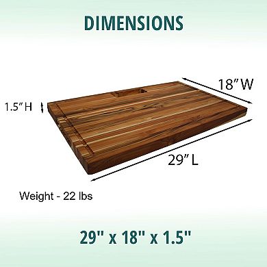 EcoDecors, Teak Edge Grain Cutting Board 29"x18" with Juice Groove, Handles & Waste Chute