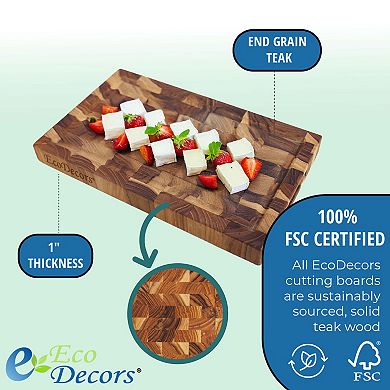 EcoDecors FSC Certified Solid End Grain Teak Cutting Board 10" x 6"