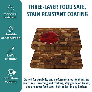 EcoDecors FSC Certified Solid End Grain Teak Cutting Board 10" x 6"