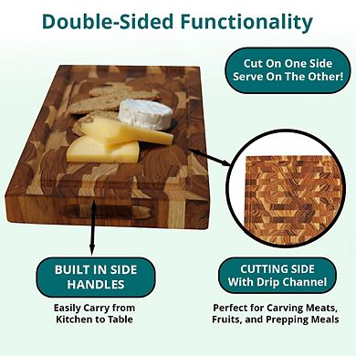 EcoDecors FSC Certified Solid End Grain Teak Cutting Board 10" x 6"