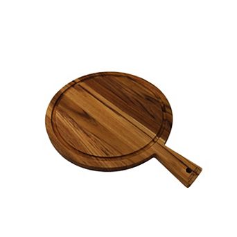 EcoDecors 16" Round Teak Cutting Board with Handle, FSC Certified Solid Wood