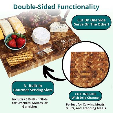EcoDecors FSC Certified Solid End Grain Teak Wood Cutting Board 24" x 18"